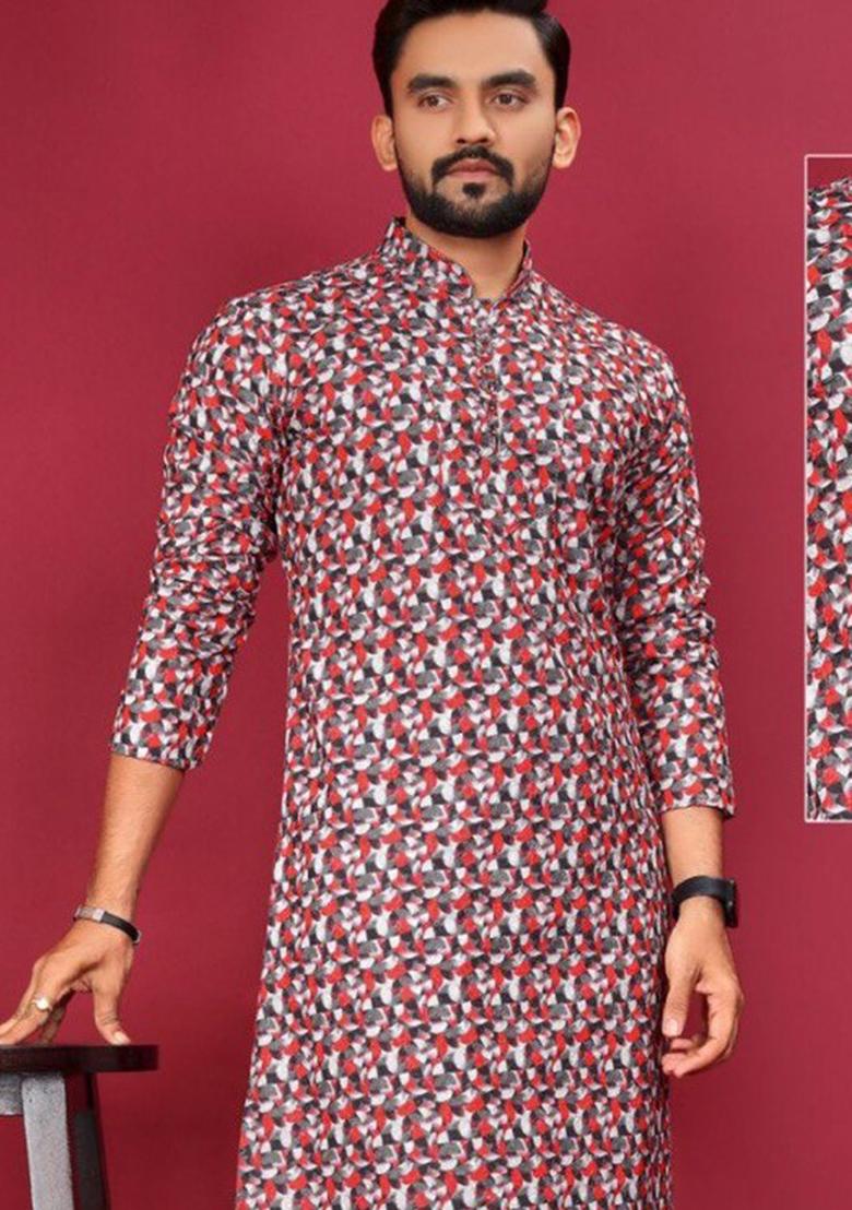 Multicolor Printed Cotton Kurta Set For Men