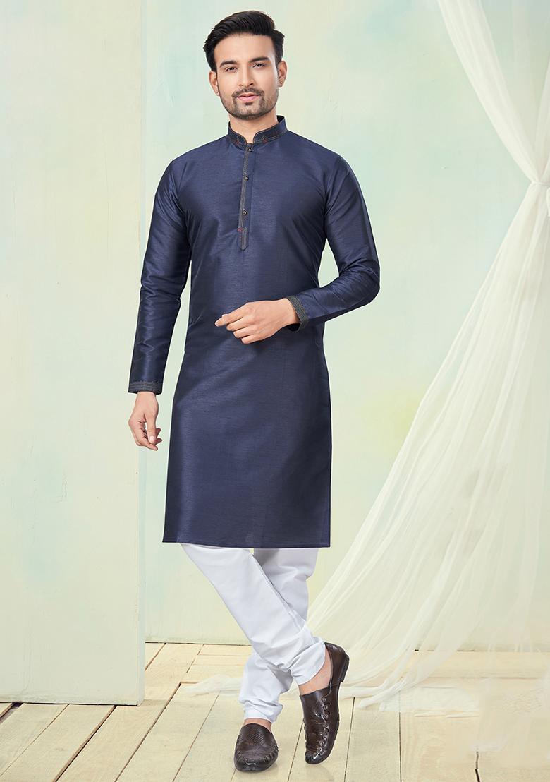 White Pintux Work Pure Silk Kurta Set For Men