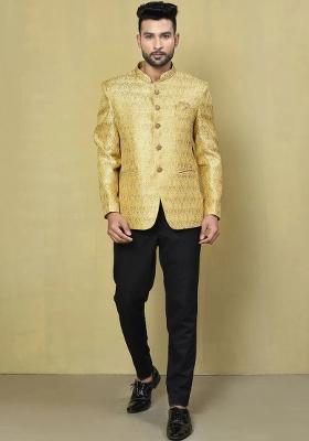 Gold Embroidered Jacquard Bandhgala For Men
