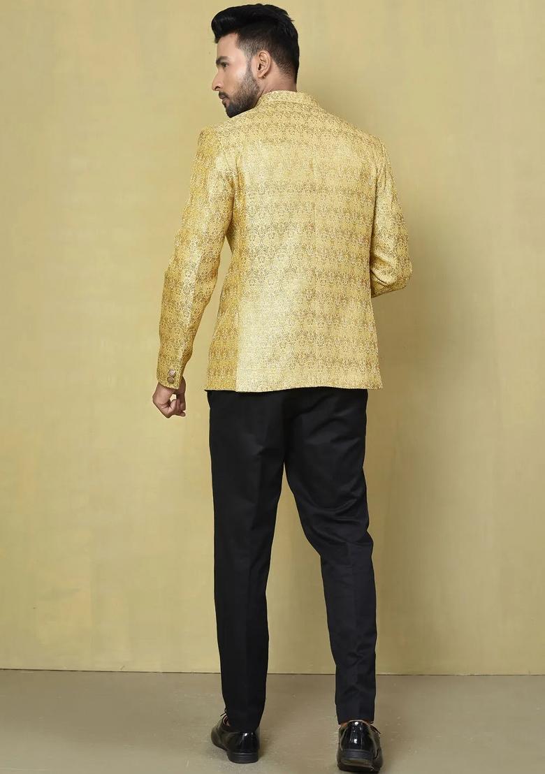 Gold Embroidered Jacquard Bandhgala For Men