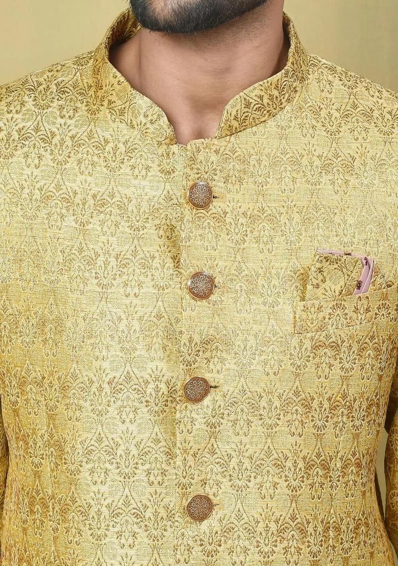 Gold Embroidered Jacquard Bandhgala For Men