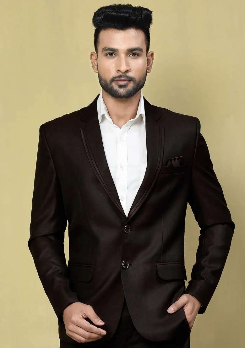 Burgundy Embroidered Terry Rayon Blazer For Men - Indya