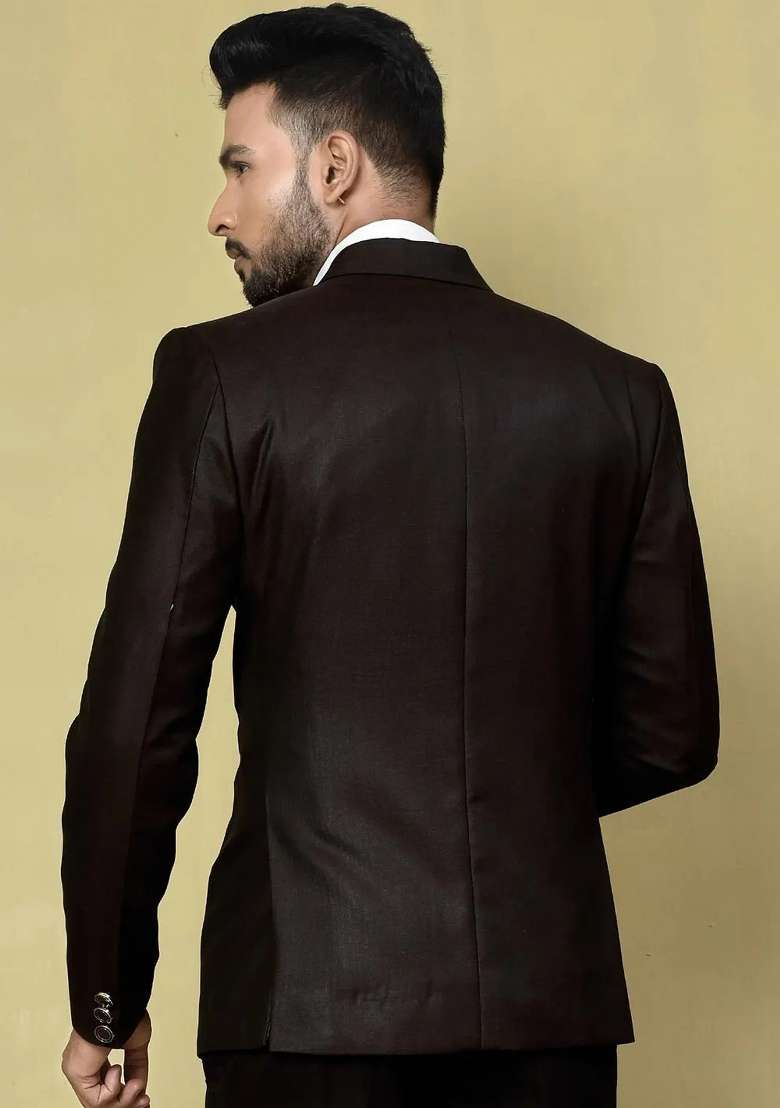 Burgundy Embroidered Terry Rayon Blazer For Men - Indya