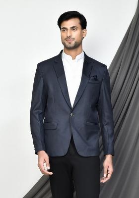 Dark Grey Embroidered Terry Rayon Blazer For Men