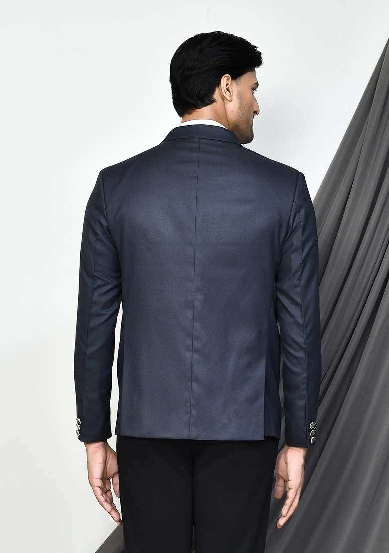 Dark Grey Embroidered Terry Rayon Blazer For Men - Indya