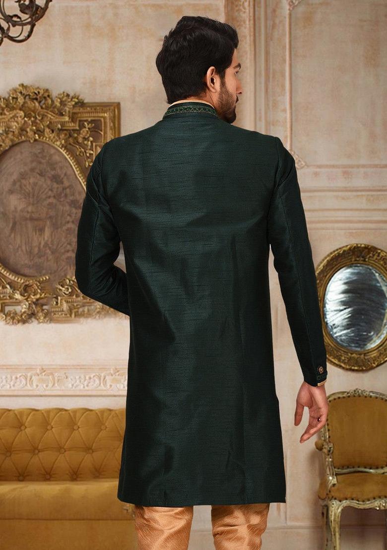 Royal Blue Embroidered Dupion Art Silk Indo Western Sherwani For Men