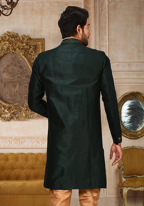 Royal Blue Embroidered Dupion Art Silk Indo Western Sherwani For Men