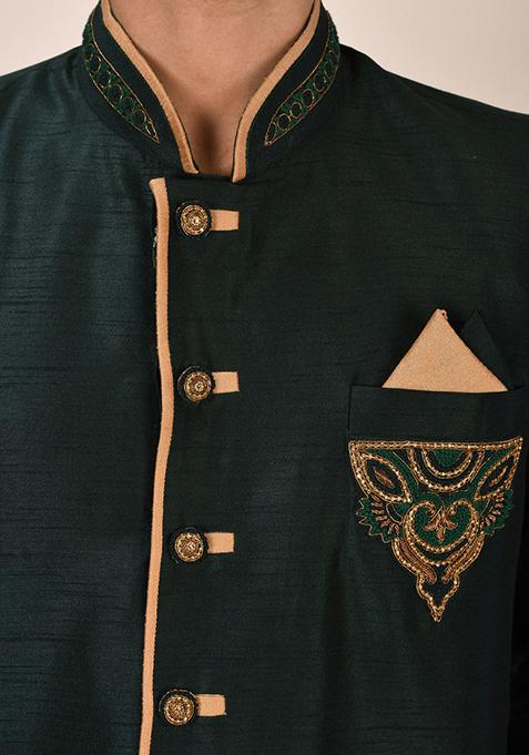 Royal Blue Embroidered Dupion Art Silk Indo Western Sherwani Set For Men