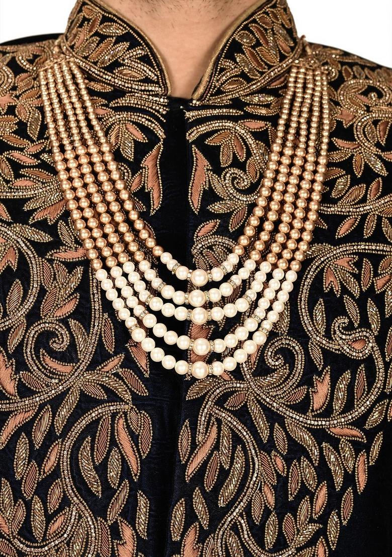 Navy Blue Embroidered Velvet Indo Western Sherwani For Men