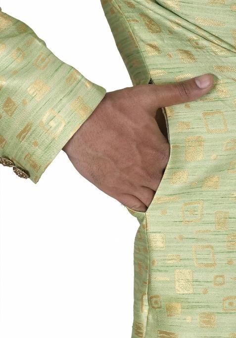 Gold And Green Embroidered Jacquard Indo Western Sherwani For Men
