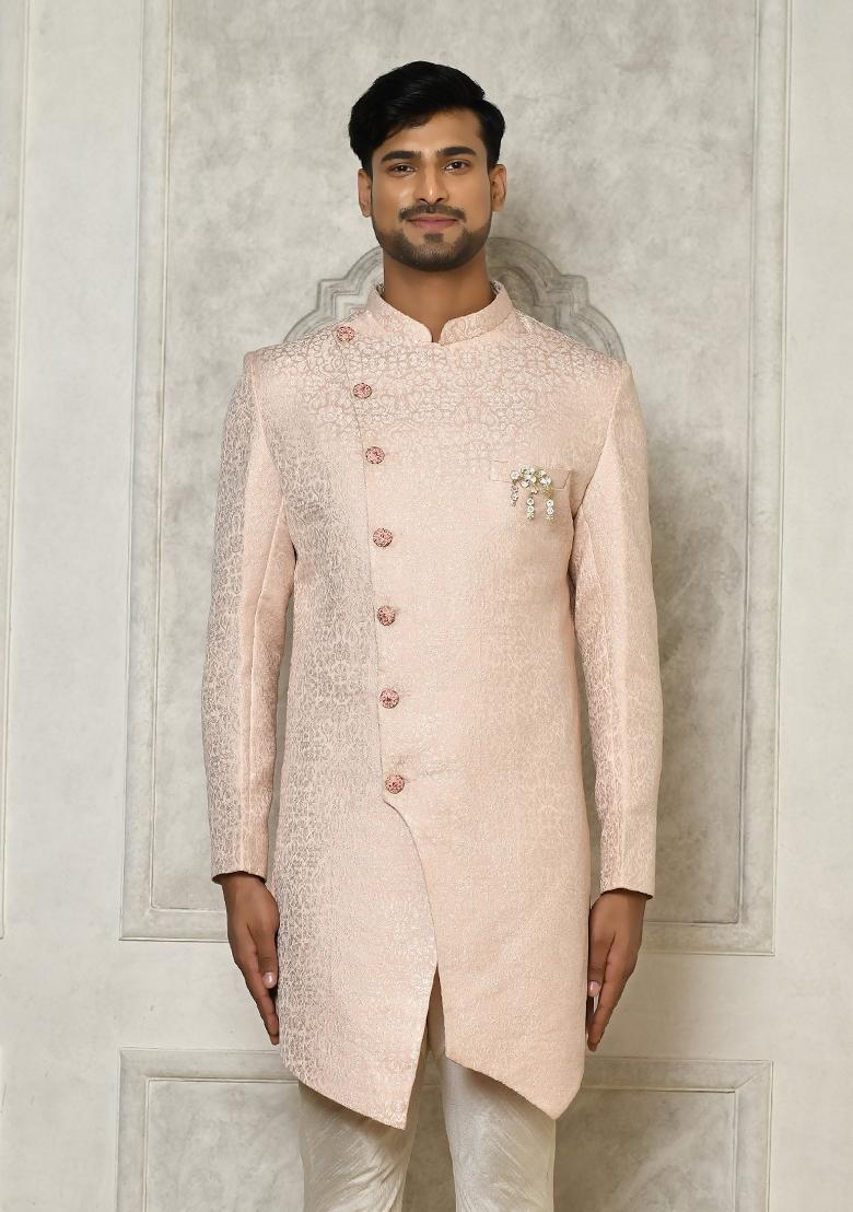 Rose Gold Embroidered Brocade Indo Western Sherwani For Men