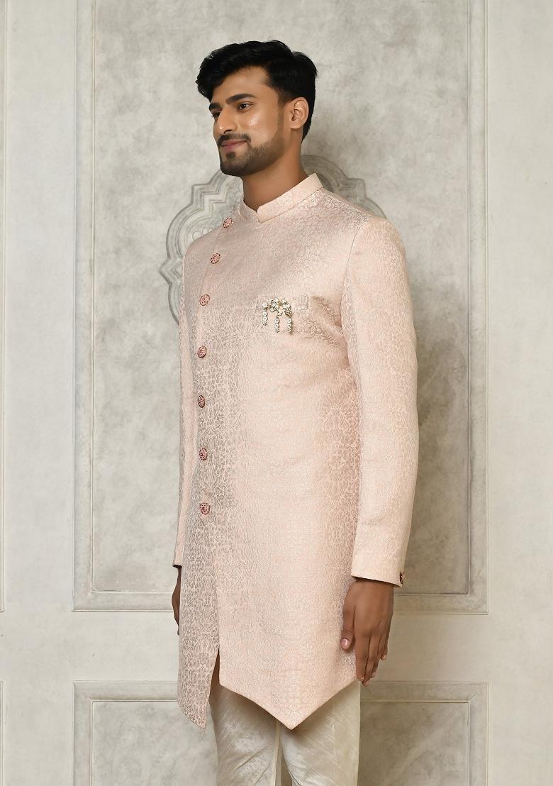 Rose Gold Embroidered Brocade Indo Western Sherwani For Men