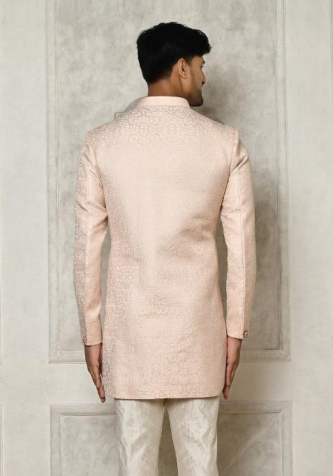 Rose Gold Embroidered Brocade Indo Western Sherwani For Men