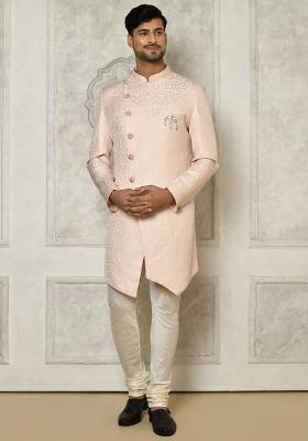 Rose Gold Embroidered Brocade Indo Western Sherwani Set For Men