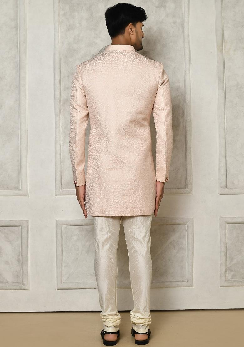 Rose Gold Embroidered Brocade Indo Western Sherwani Set For Men