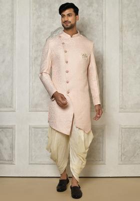 Rose Gold Embroidered Brocade Indo Western Sherwani Set For Men