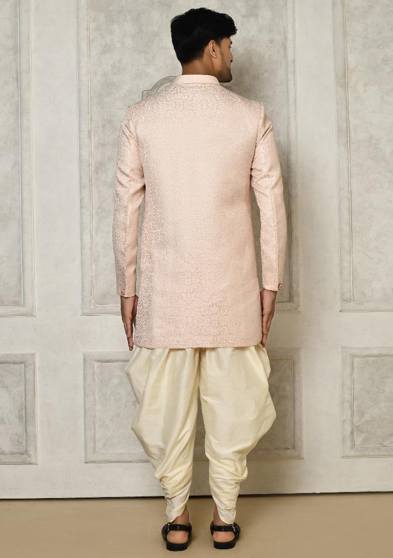 Rose Gold Embroidered Brocade Indo Western Sherwani Set For Men