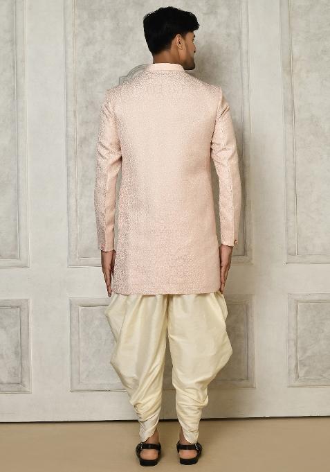 Rose Gold Embroidered Brocade Indo Western Sherwani Set For Men
