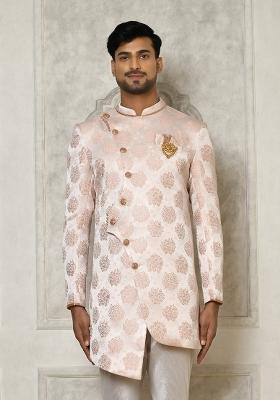 Rose Gold Embroidered Brocade Indo Western Sherwani For Men