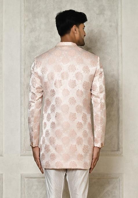 Rose Gold Embroidered Brocade Indo Western Sherwani For Men