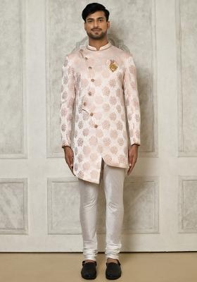 Rose Gold Embroidered Brocade Indo Western Sherwani Set For Men
