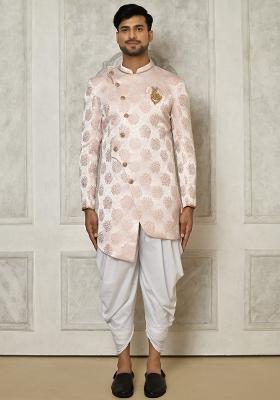 Rose Gold Embroidered Brocade Indo Western Sherwani Set For Men