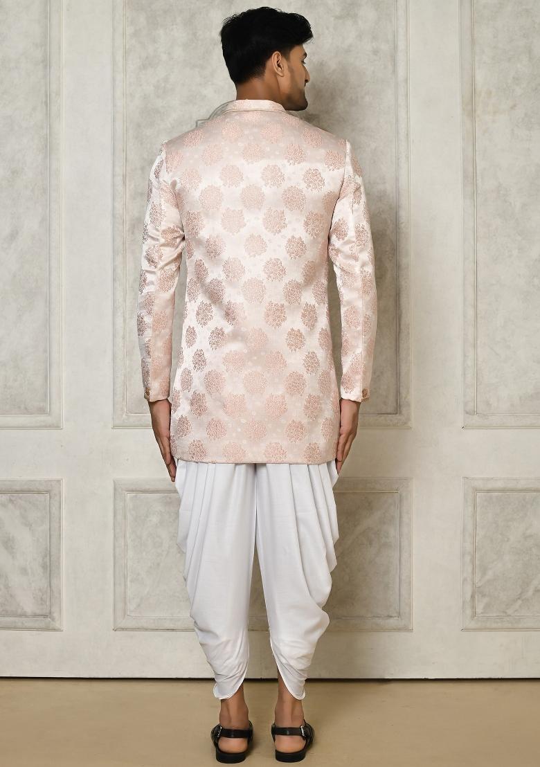 Rose Gold Embroidered Brocade Indo Western Sherwani Set For Men