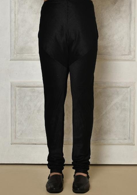 Navy Blue Embroidered Royal Satin Indo Western Sherwani Set For Men