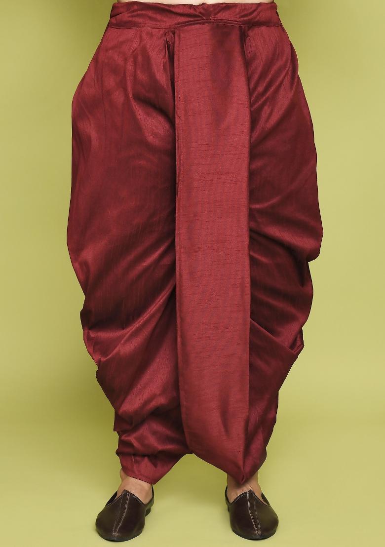 Maroon Embroidered Georgia Satin Indo Western Sherwani Set For Men