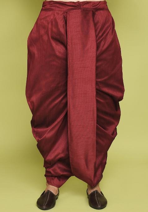 Maroon Embroidered Georgia Satin Indo Western Sherwani Set For Men