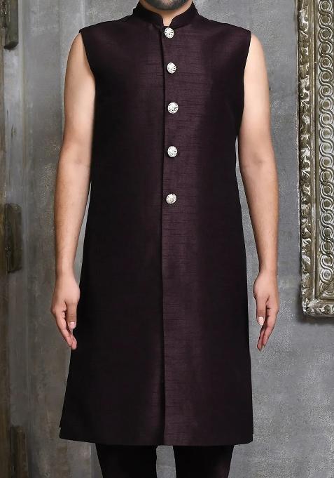 Multi Embroidered Slub Indo Western Sherwani With Jacket For Men