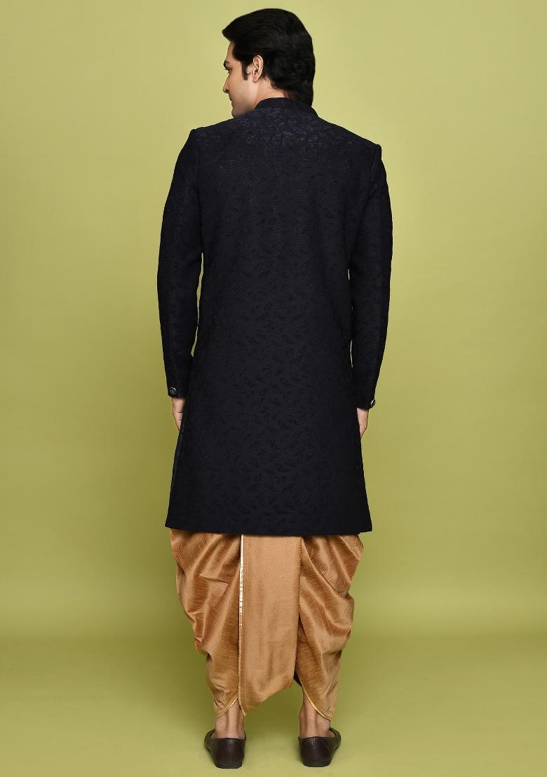 Pink Embroidered Polyester Indo Western Sherwani Set For Men