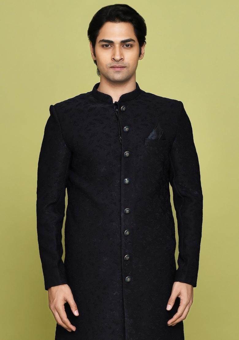 Pink Embroidered Polyester Indo Western Sherwani Set For Men