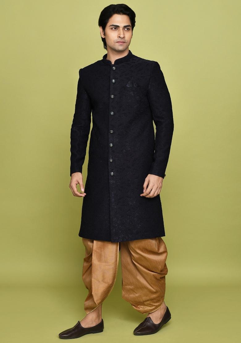 Pink Embroidered Polyester Indo Western Sherwani Set For Men