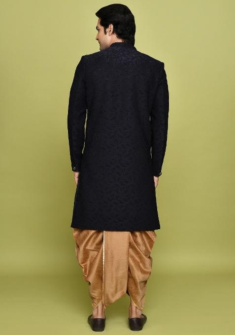 Pink Embroidered Polyester Indo Western Sherwani Set For Men