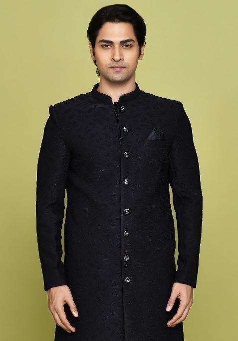 Pink Embroidered Polyester Indo Western Sherwani Set For Men