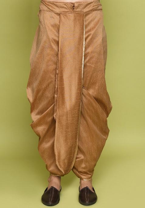 Peach Embroidered Jacquard Indo Western Sherwani Set For Men