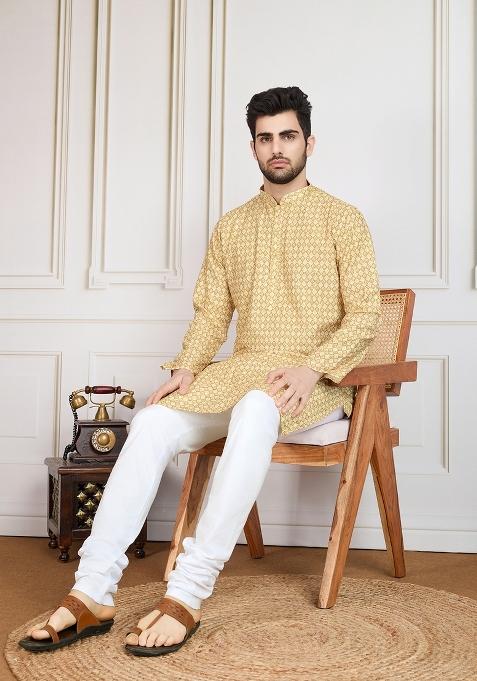 Brown Sequin Embroidered Cotton Kurta For Men