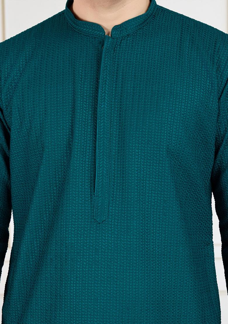 Firozi Chikankari Cotton Kurta For Men