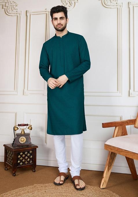 Firozi Chikankari Cotton Kurta For Men