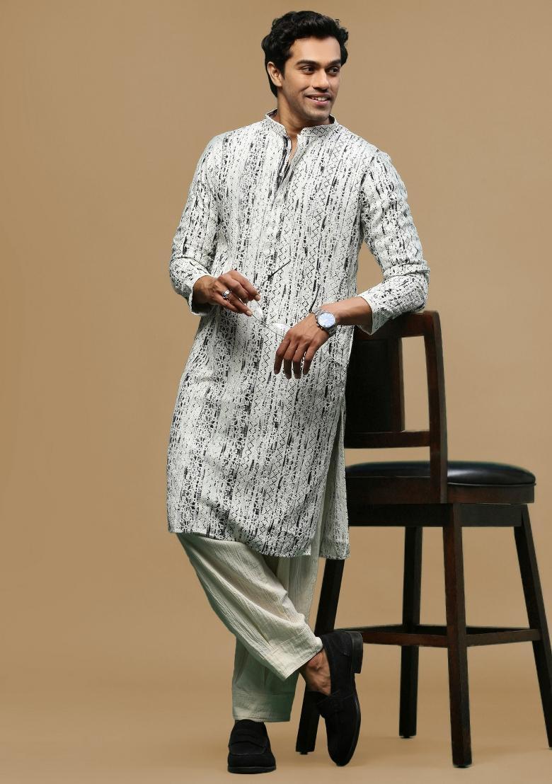 Black Chikankari Cotton Kurta For Men