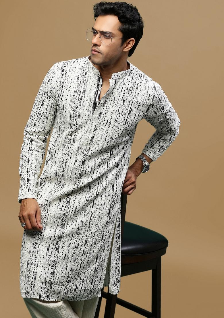 Black Chikankari Cotton Kurta For Men