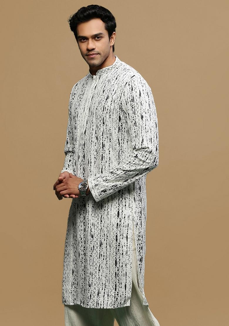 Black Chikankari Cotton Kurta For Men