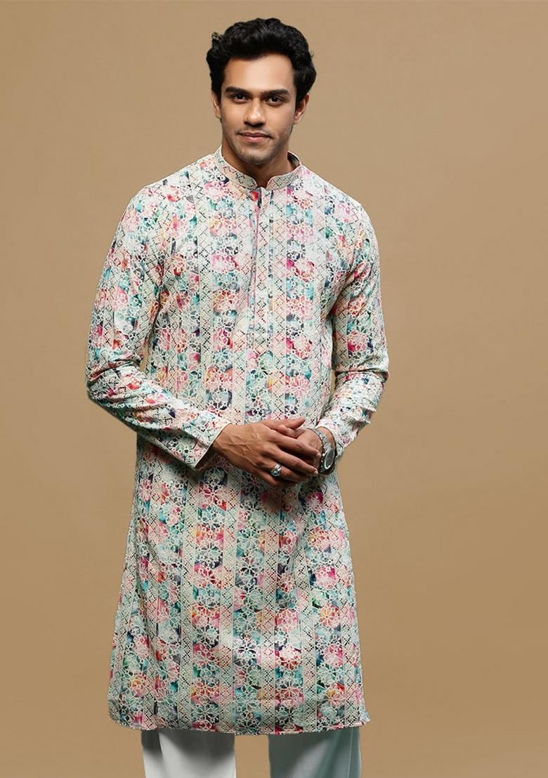 Blue Chikankari Cotton Kurta For Men