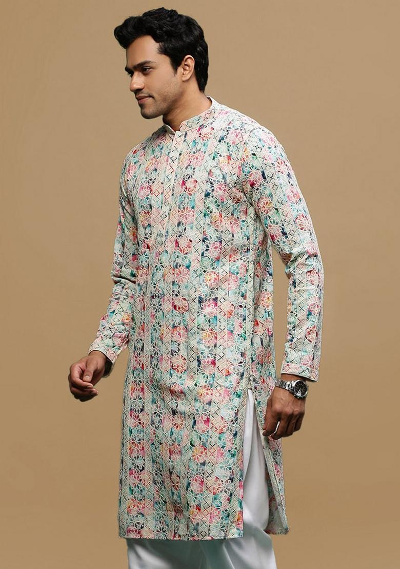 Blue Chikankari Cotton Kurta For Men
