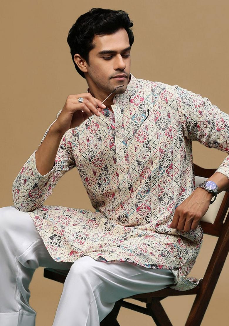 Blue Chikankari Cotton Kurta For Men