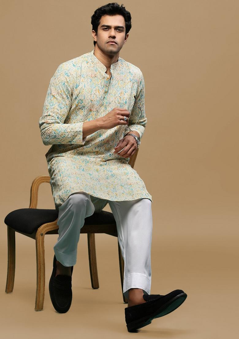 Yellow Chikankari Cotton Kurta For Men