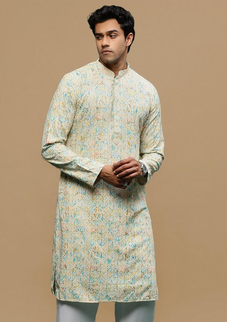 Yellow Chikankari Cotton Kurta For Men