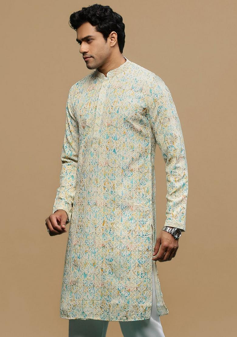 Yellow Chikankari Cotton Kurta For Men