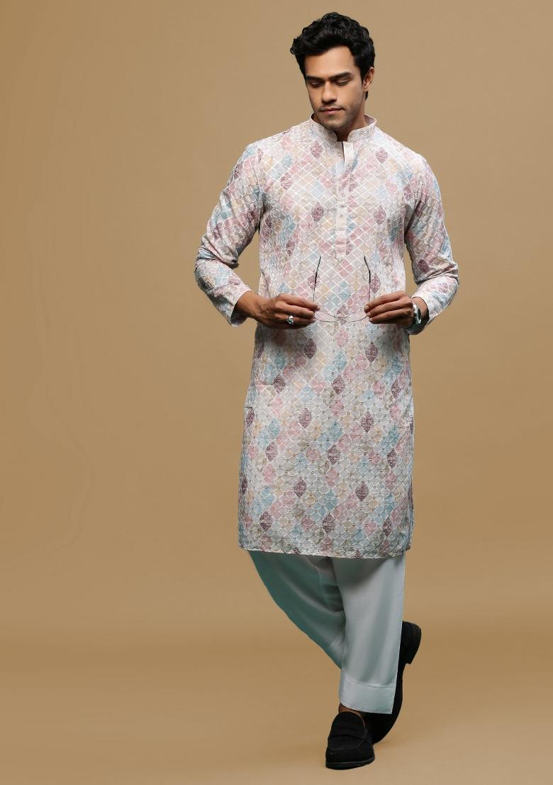 Pink Chikankari Cotton Kurta For Men